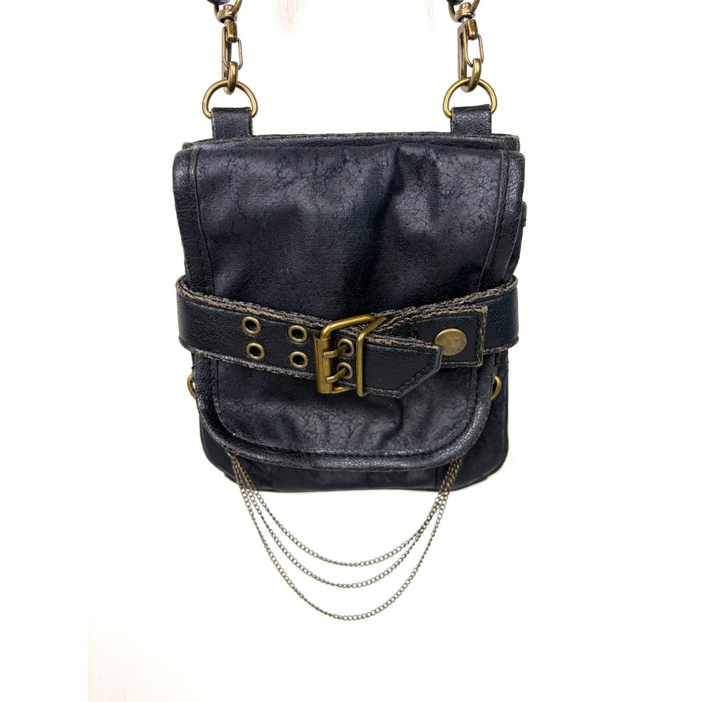 TOKYObay Crossbody Bag Small Black Steampunk Gothic Grunge Leather Chain Detail